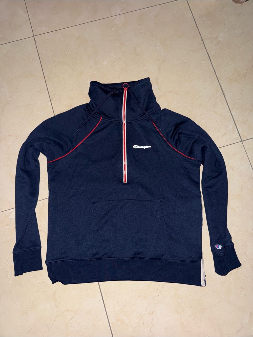 Champion Phys Ed Womens Small Navy Half Zip Cotton Blend Pullover Sweatshirt